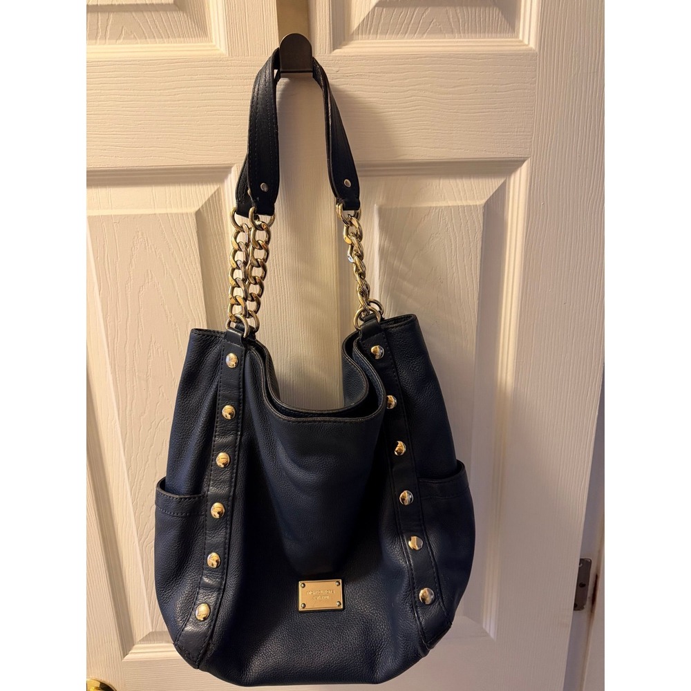 Michael Kors Delancey Large Shoulder Tote Bag, Gold Tone & Chain& Leather Straps